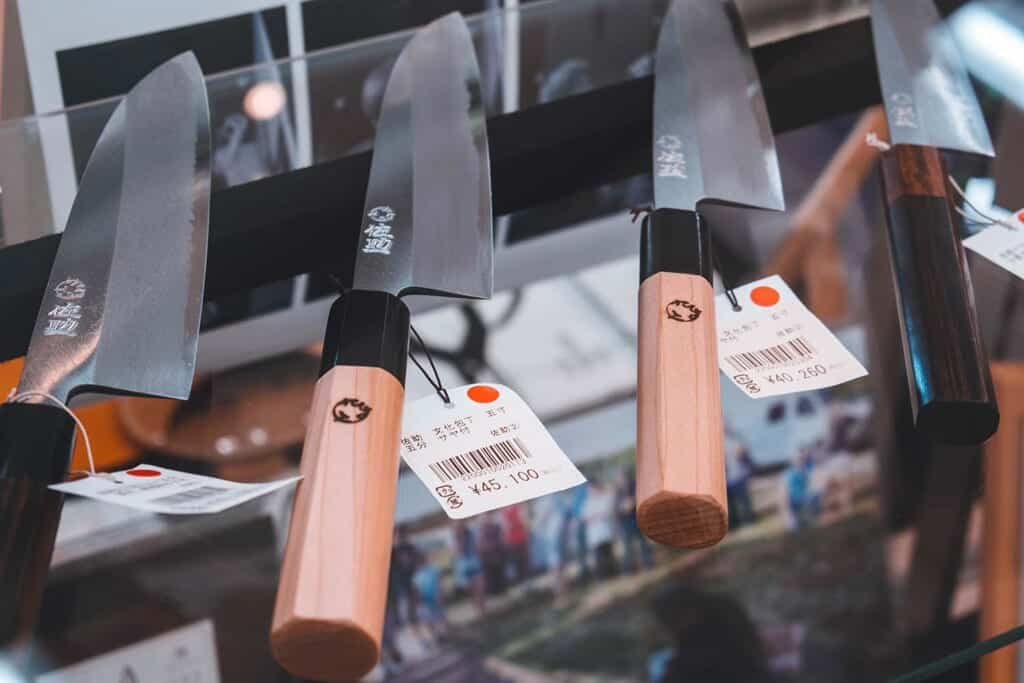 Traditional knives on display in Sakai