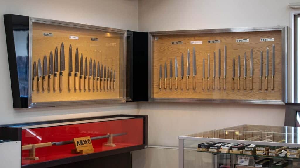 Traditional knives on display in Sakai