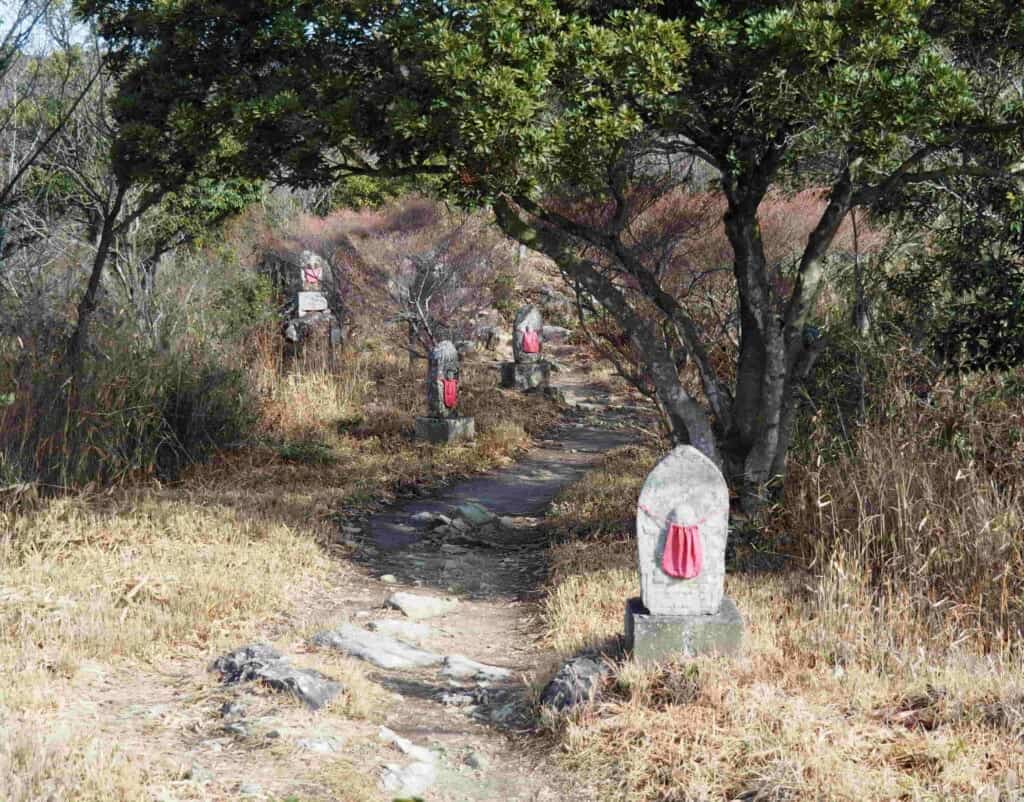 Jizo statues at Mt Otakadaiyama while hiking in Japan