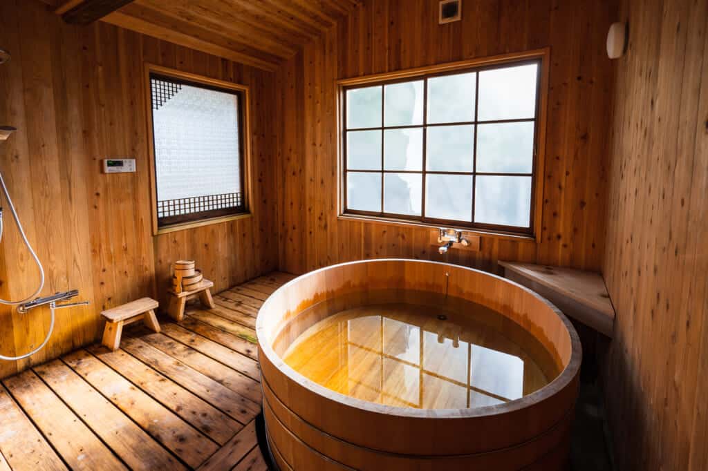 traditional Japanese cypress bath ofuro at atagoya guest house