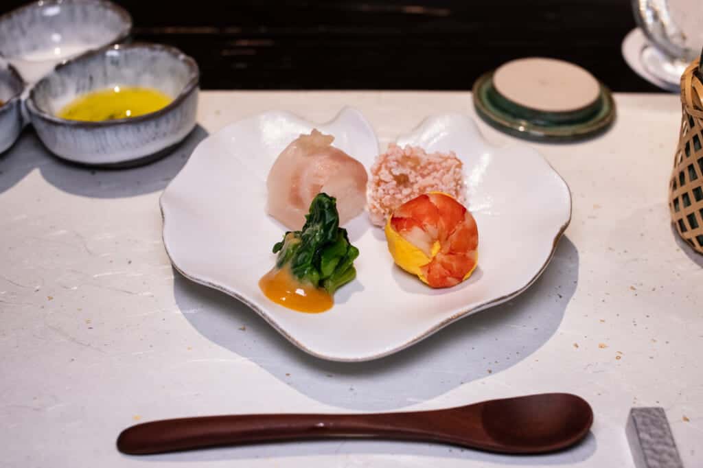 Japanese appetizer for dinner at hoshino resorts kai enshu