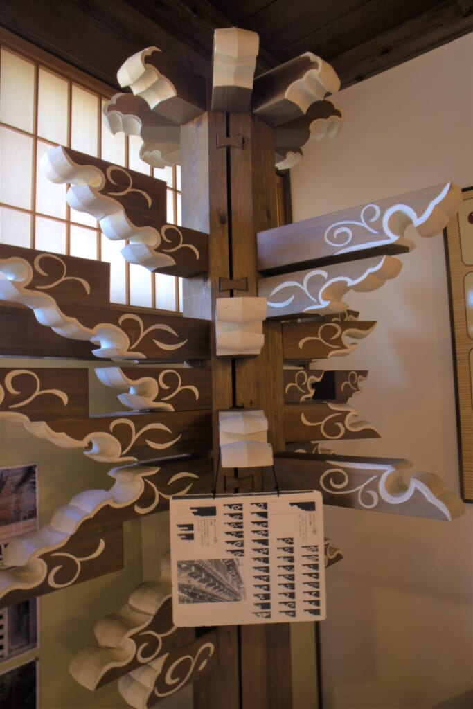 traditional Japanese style curly engravings on wooden eaves