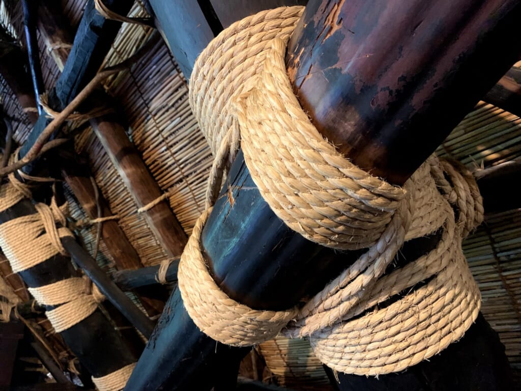 beams tied with rope in a gassho-style house