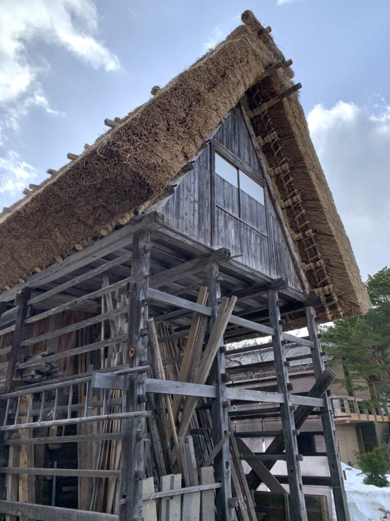 Traditional Japanese thatched wooden storehouse in Japan
