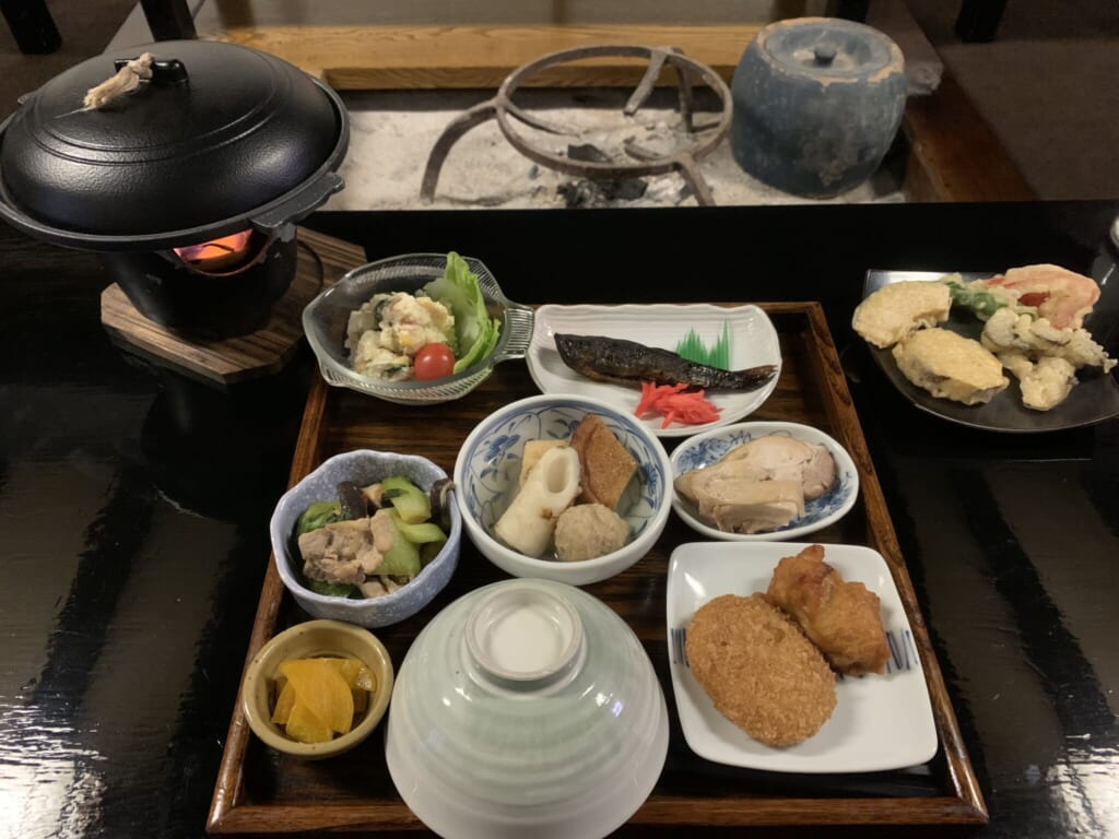 traditional Japanese meal served on tray