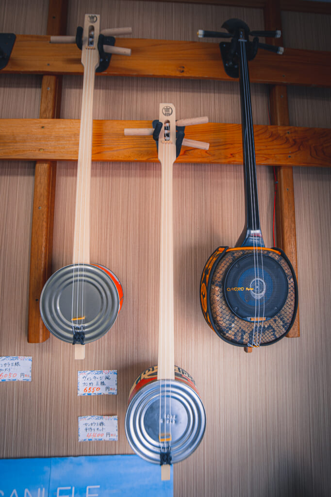 some japanese instruments made using cans in okinawa