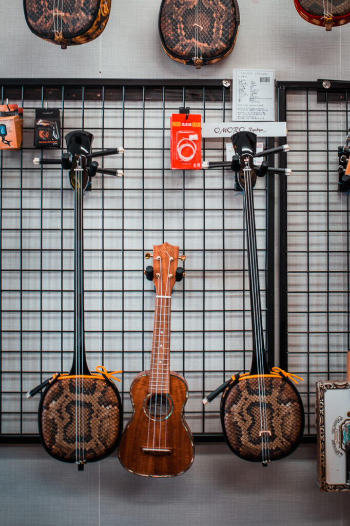 three traditional japanese instruments in Okinawa