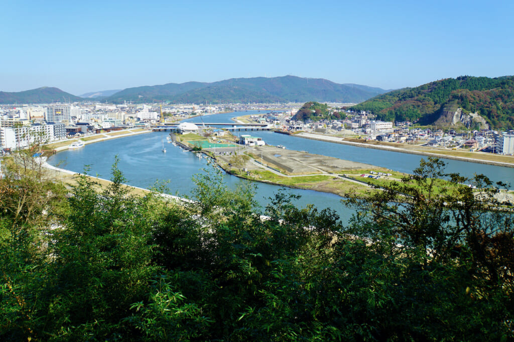 wide view of island in river in Japan