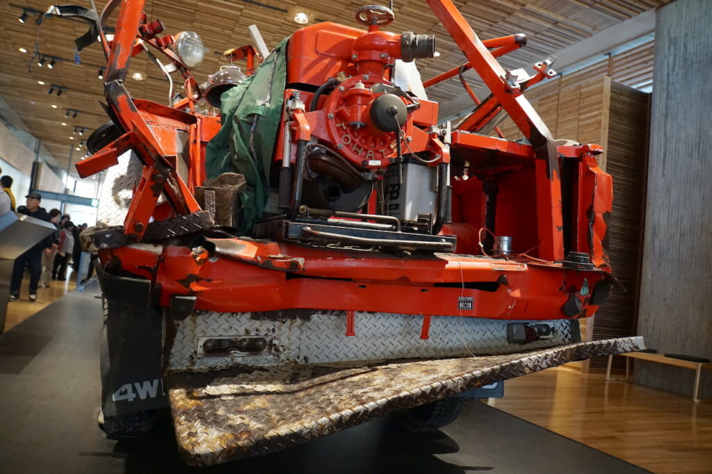 mangled fire truck in the Iwate Tsunami Memorial Museum