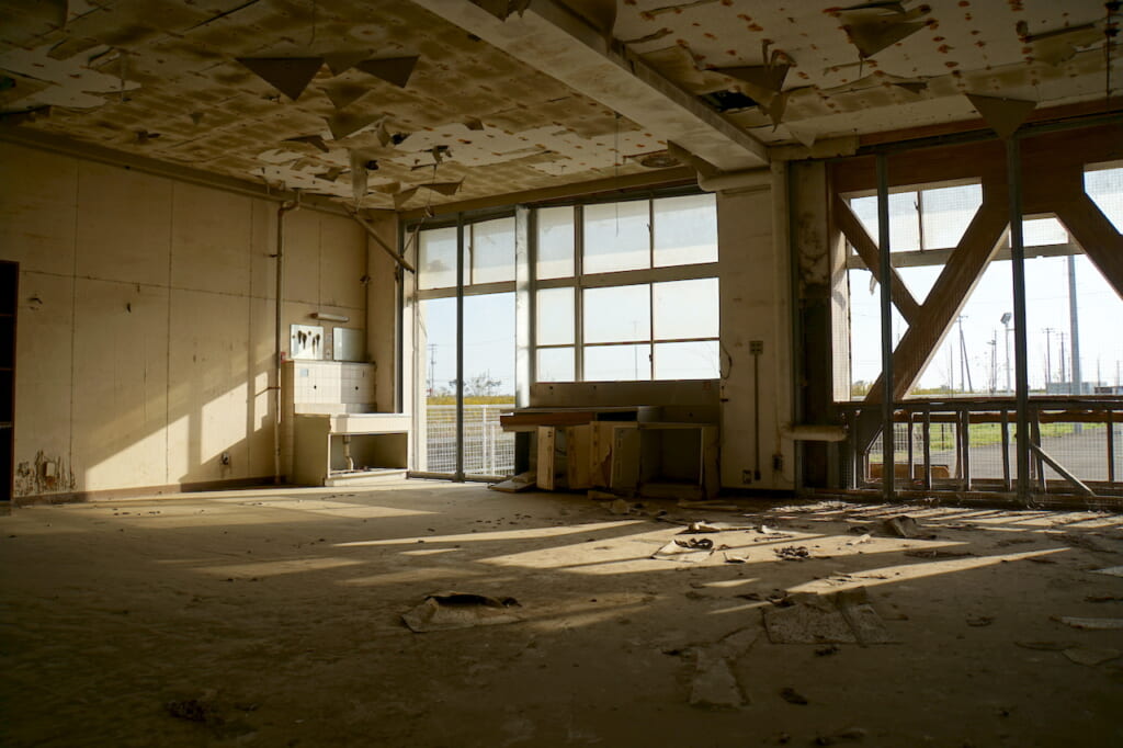 gutted first floor interior of Japanese school that was an evacuation location for residents during the 2011 Tsunami