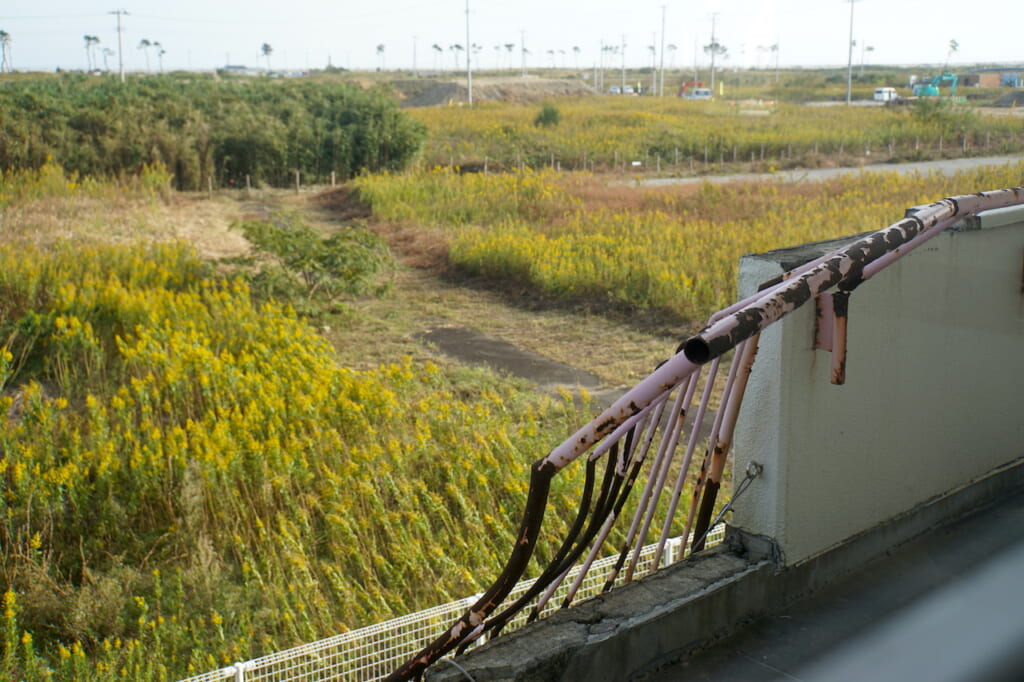 twisted balcony railing in Tohoku, Japan, an aftermath of the 2011 Tsunami