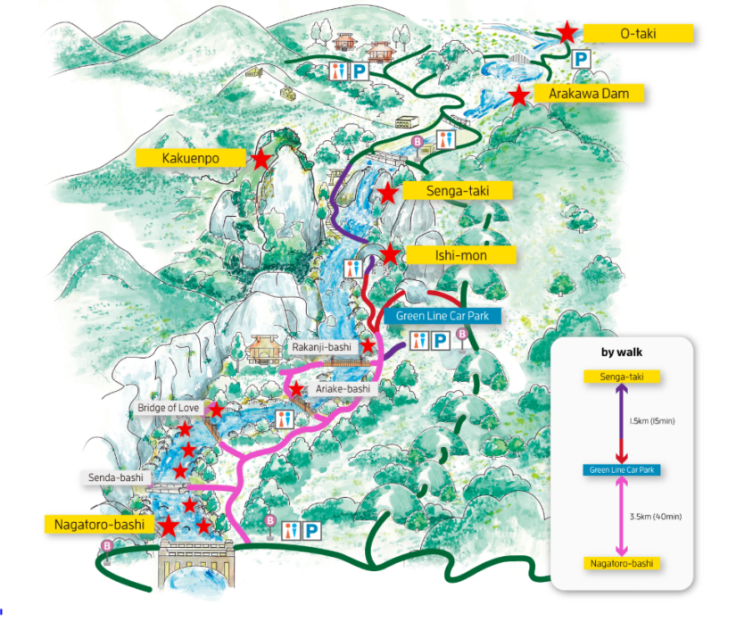 Shosenkyo Gorge access map for hiking in Japan