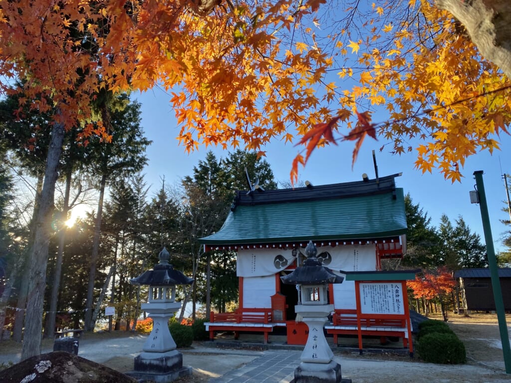 Yakumo shrine, a traditional religious site in Japan with autumn leaves