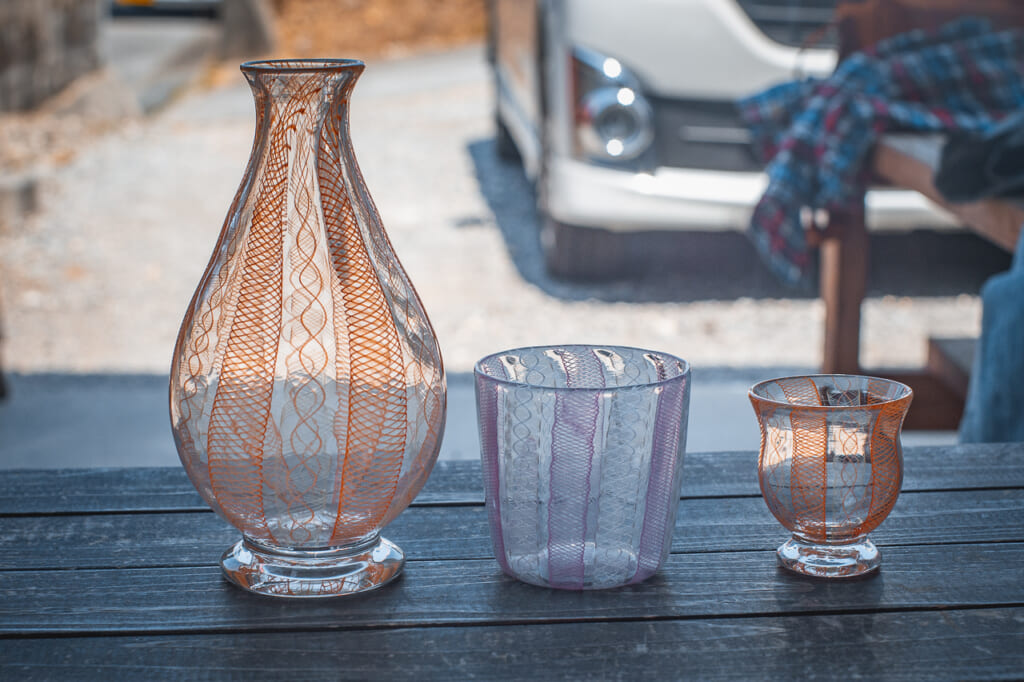 pink okinawan glassware in Japan