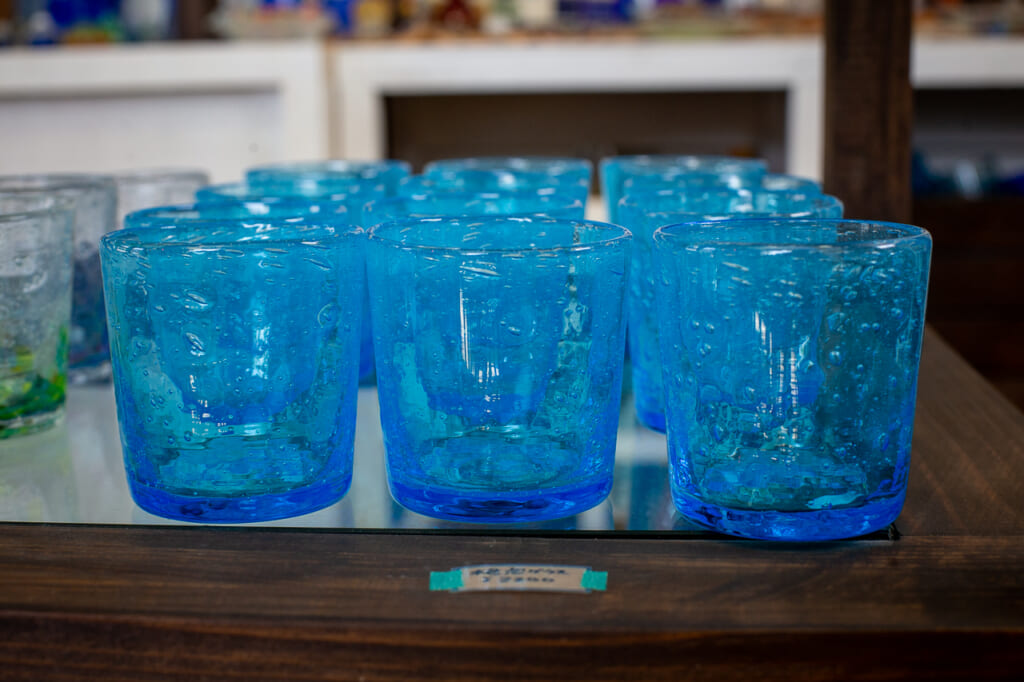blue okinawan glasses