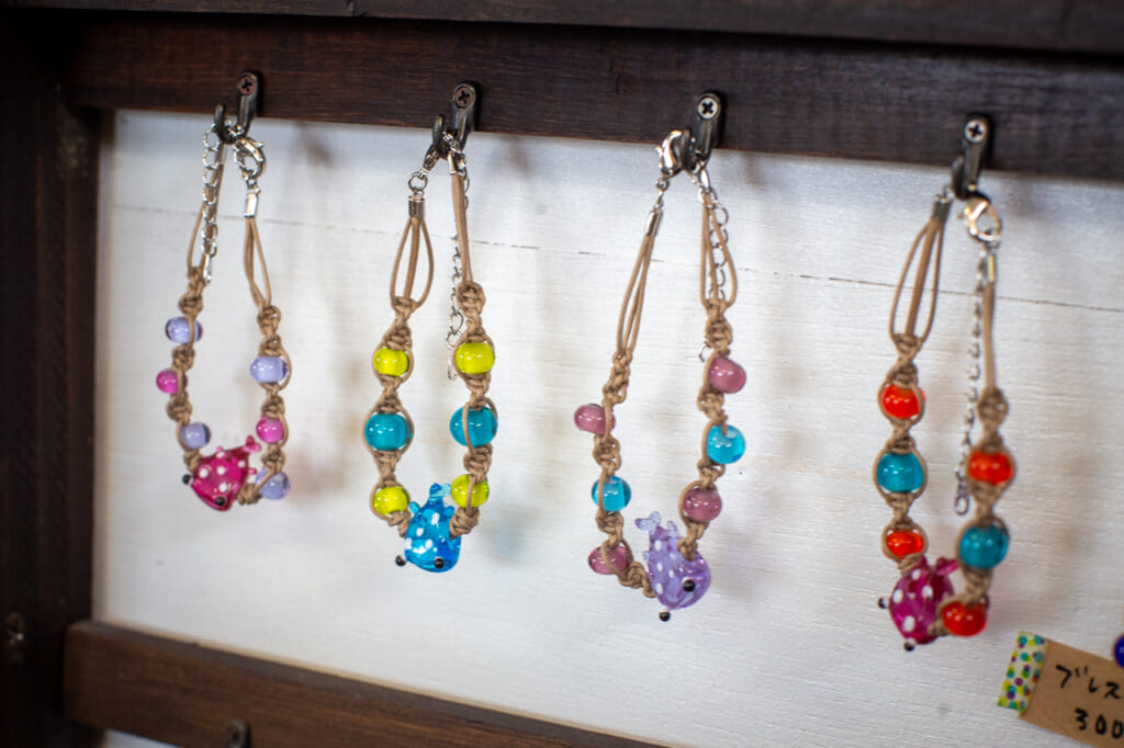 colorful bracelets using glass beads in Okinawa, Japan