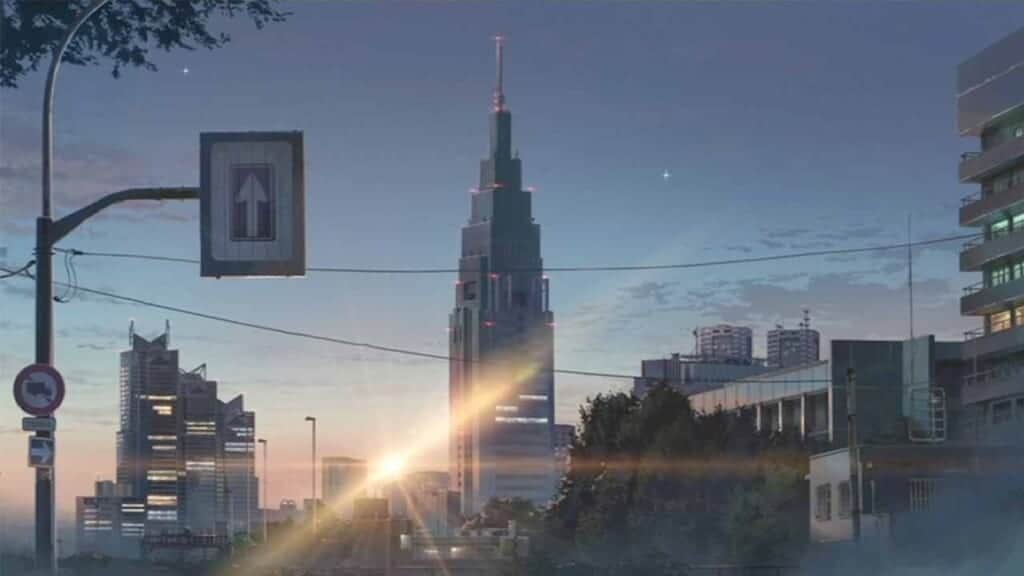 Scene from Your Name in NTT Docomo Tower, Japan