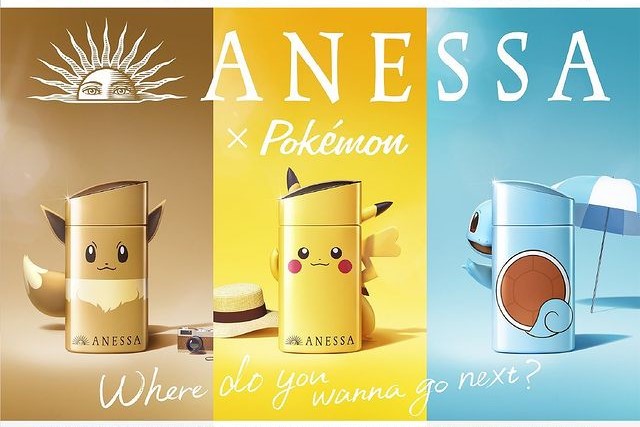 Pikachu, Evee and Squirtle decorated sun creams