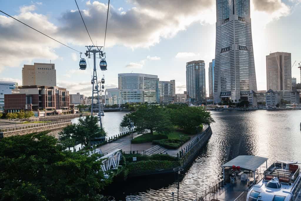 ropeway cabins over canal