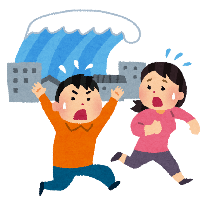 illustration of people fleeing a tsunami 