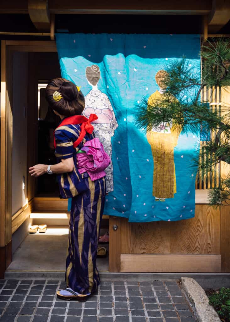 Japanese woman with noren design