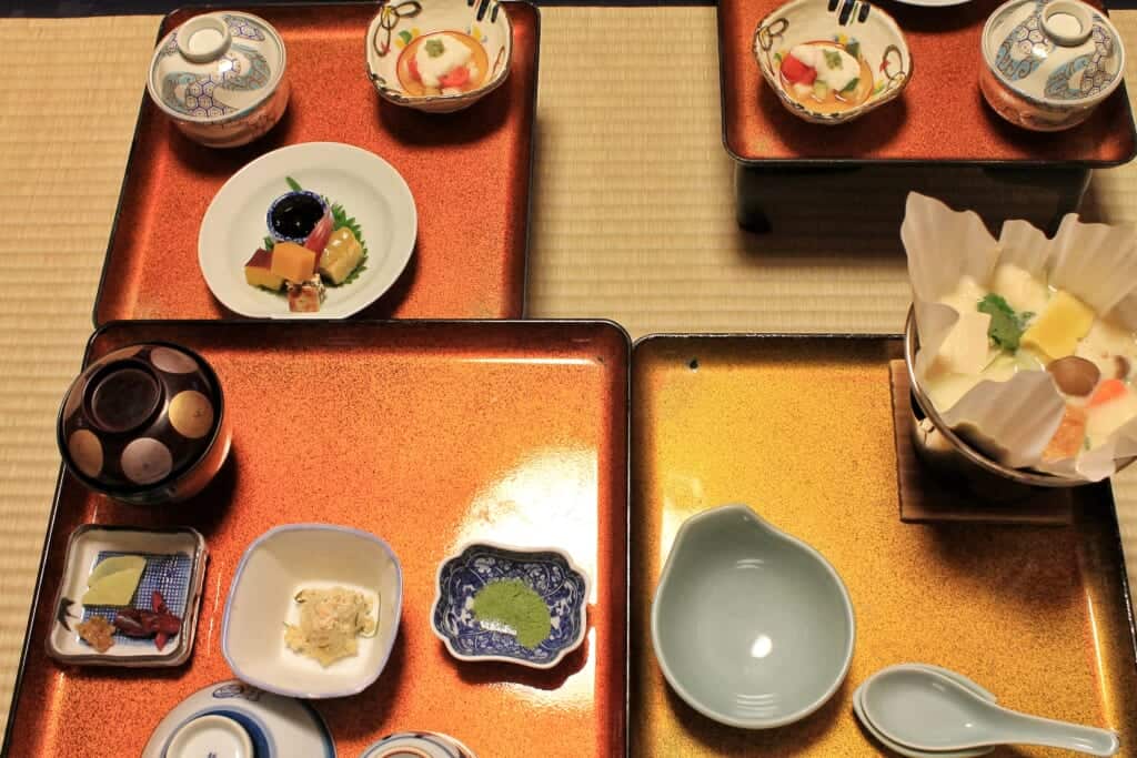 Traditional Japanese meal at temple stay in Japan