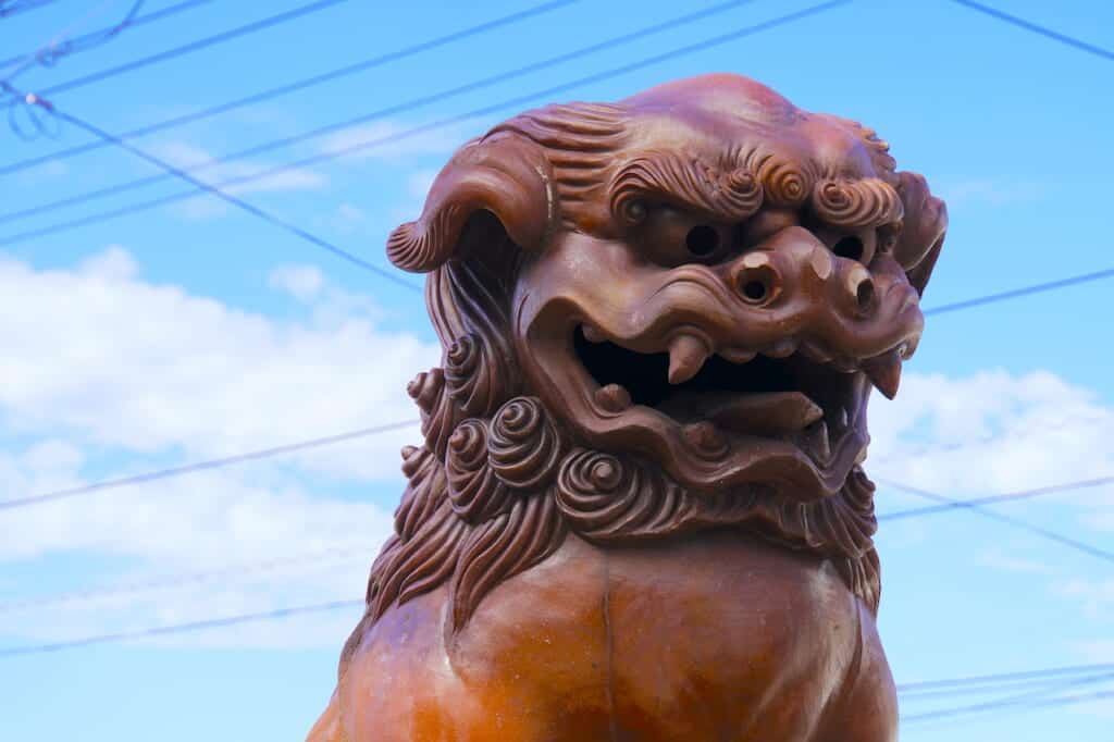 traditional japanese sculpture of komainu
