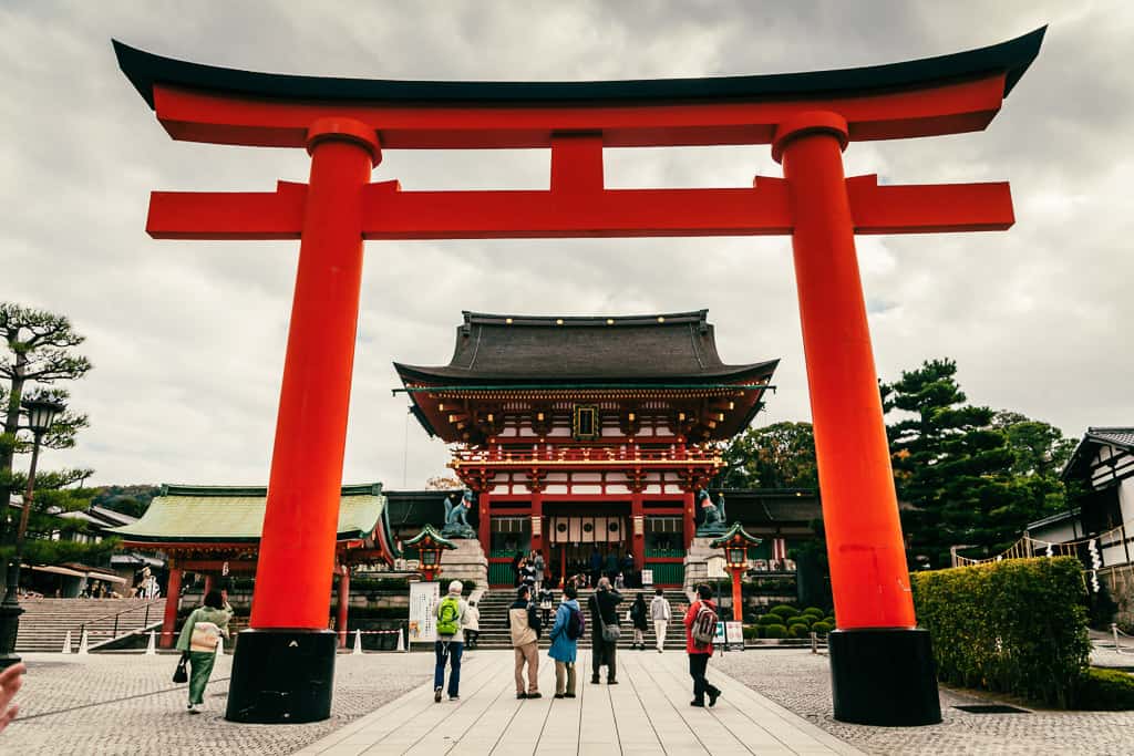 Traditional Japanese gate at Fushimi Inari Taisha in Kyoto, Japan