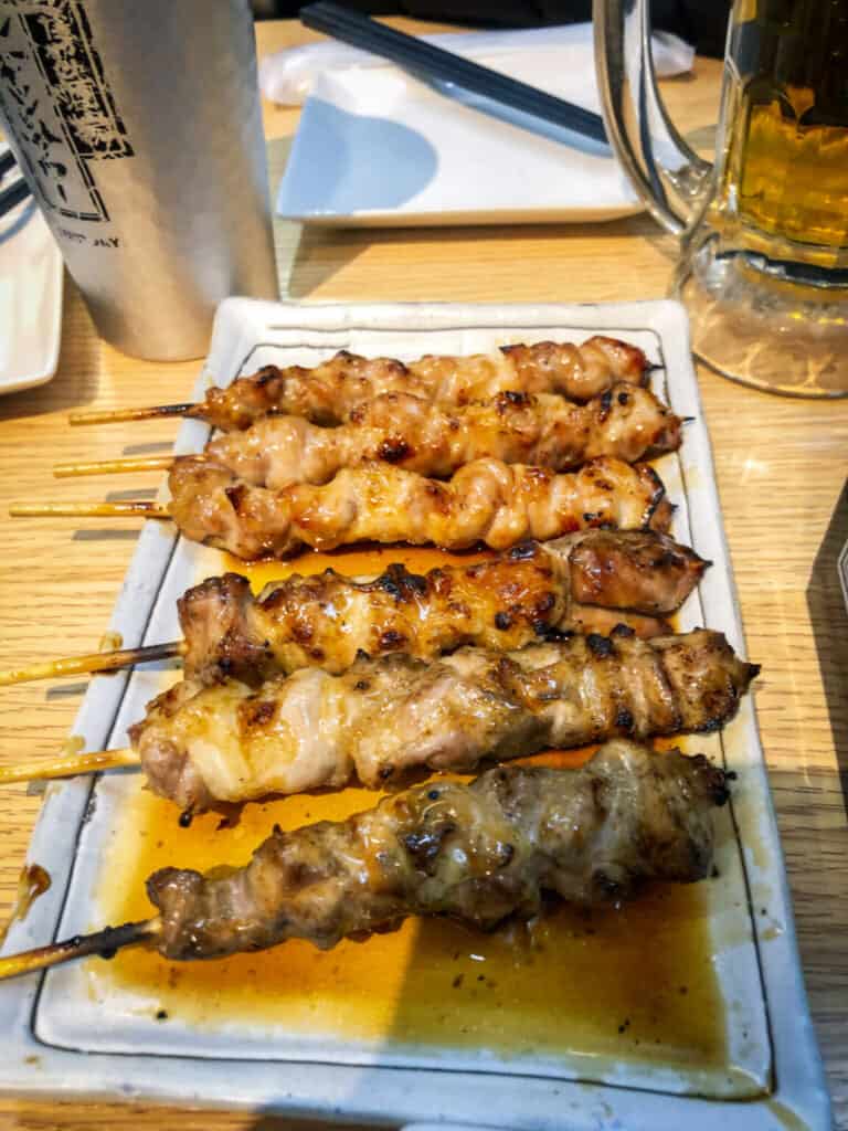 six chicken skewers 