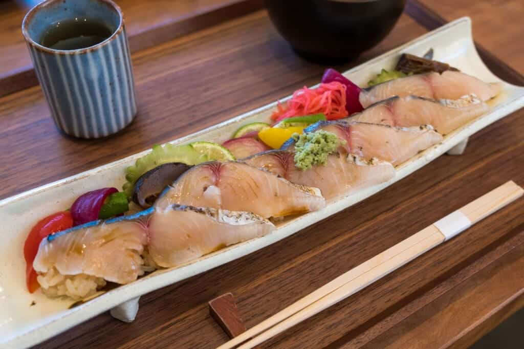 seafood meal in Japanese restaurant at Wakuden no Mori