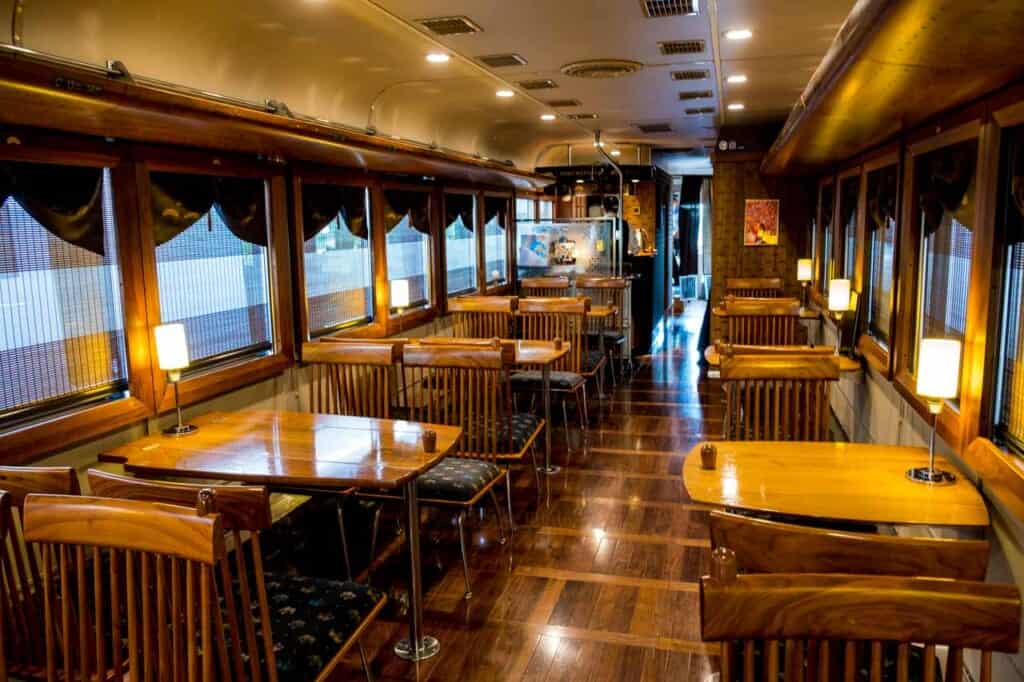 interior of vintage train in Japan