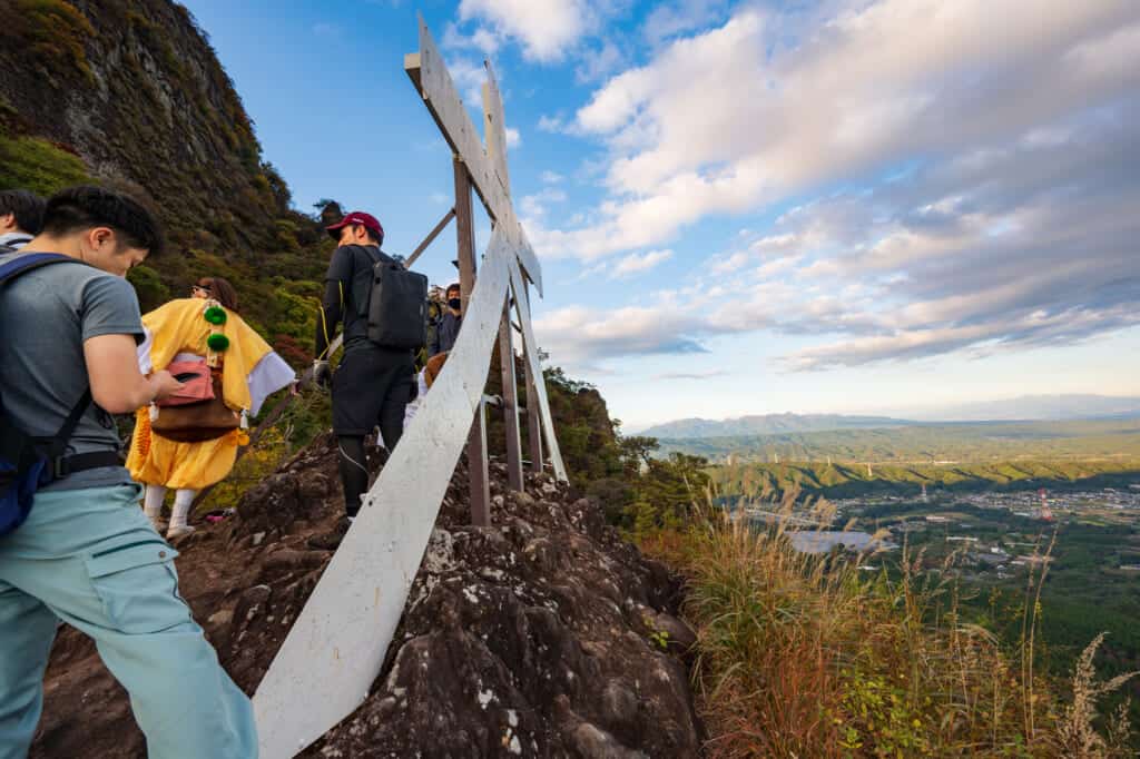 people hiking to dainoji above myogi shrine in gunma prefecture, Japan