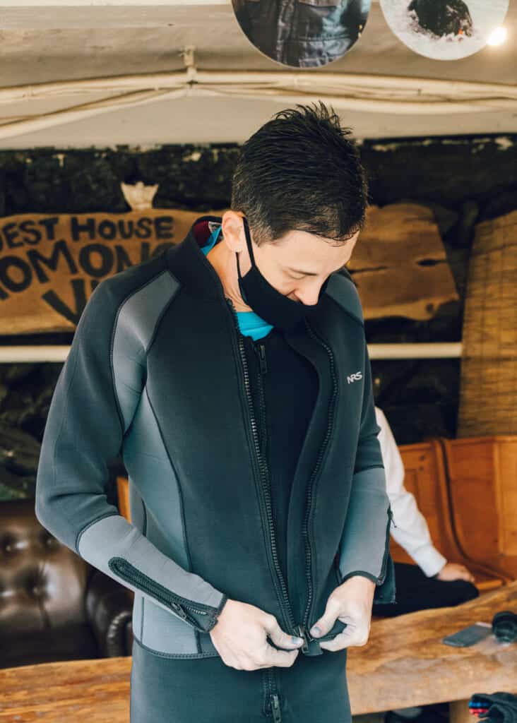 putting on a wet suit in shikoku