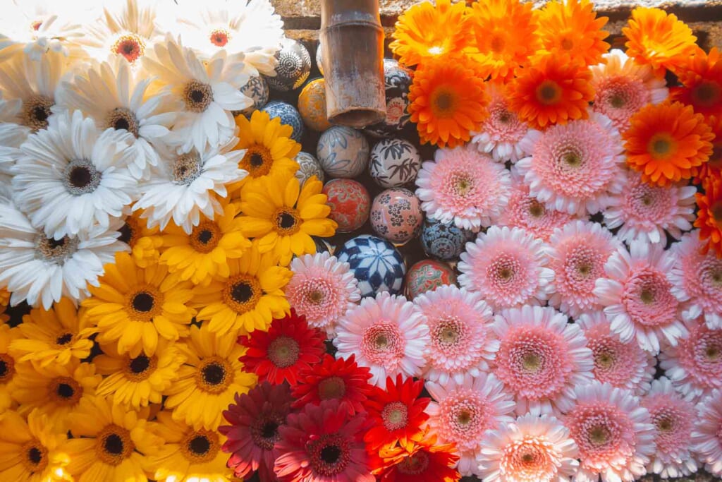 The purification fountain decorated with flowers