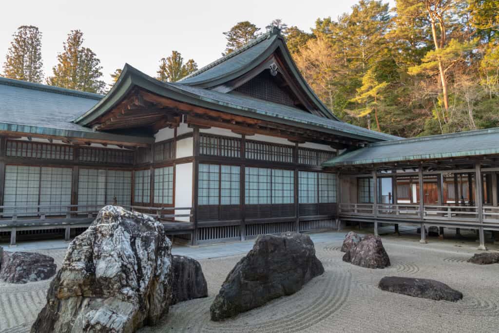 rock garden and japanese building in japan