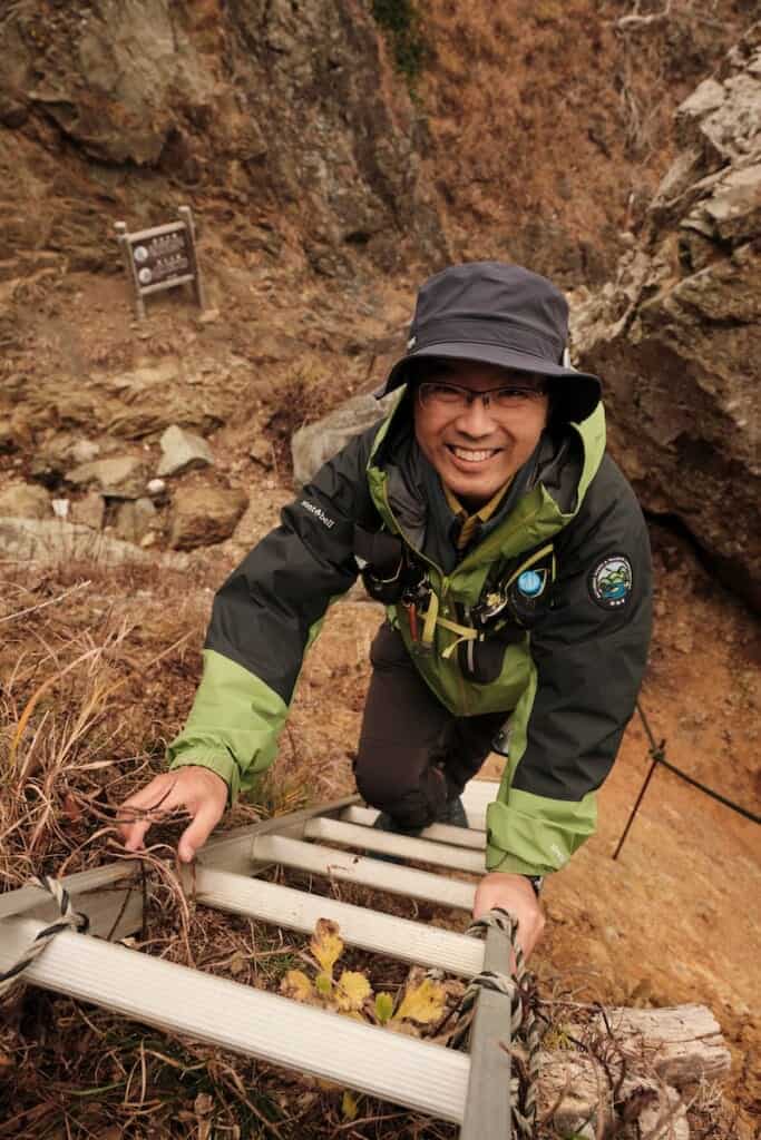 The guide Watanabe-san smiling during the Michinoku Coastal Trail