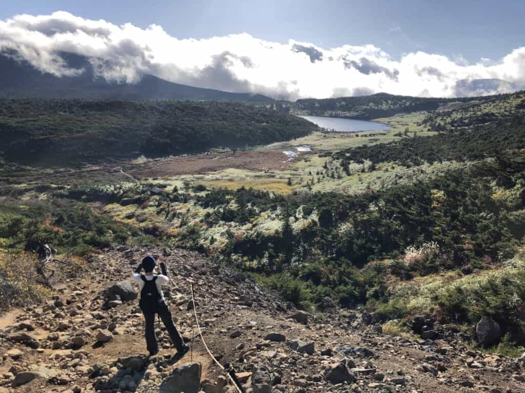 hiking on a mountain in japan