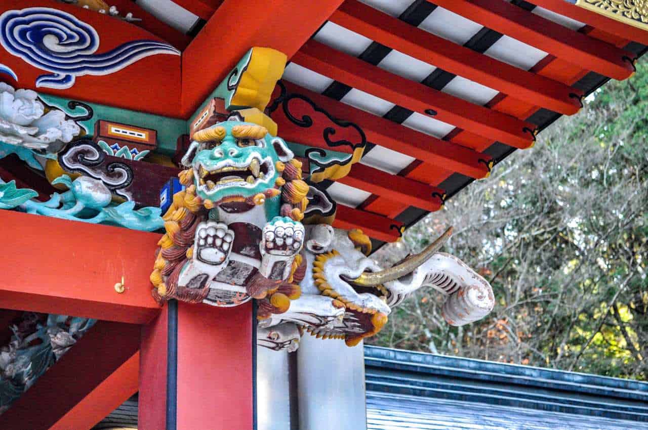 Ornaments under the roof of Kirishima Shrine