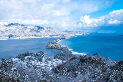 amanohashidate in the snow in japan