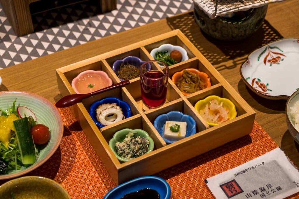 Japanese breakfast in traditional inn at Kinosaki Onsen, Japan