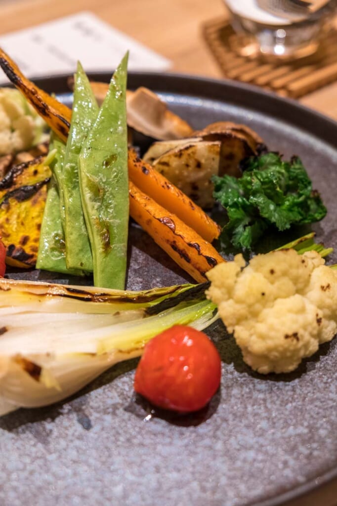 local grilled vegetables for vegan and gluten-free option in restaurant in kinosaki onsen