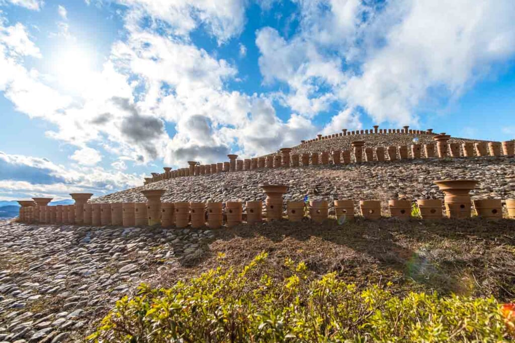 Large Japanese kofun mound in kyoto, Japan