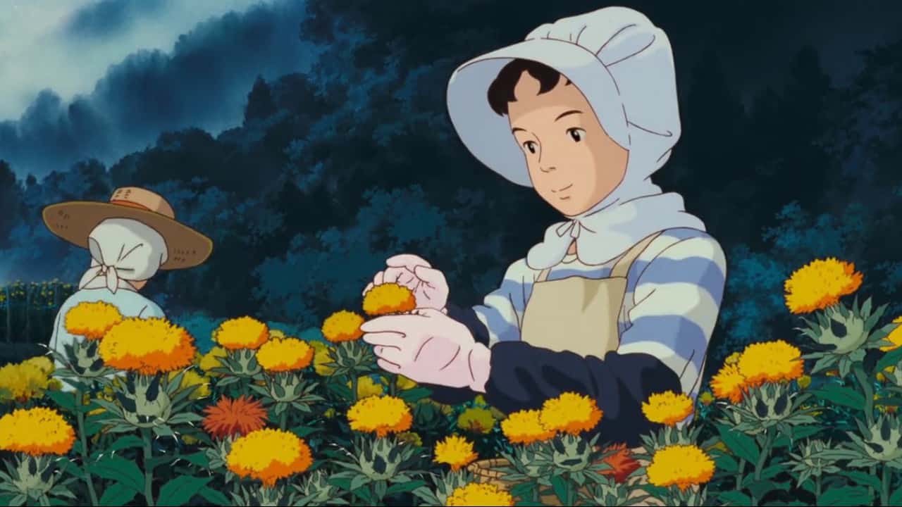 Scene of Only Yesterday film  in flowers
