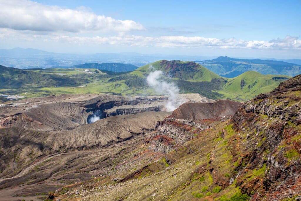 Sulfur coming out of a volcano crater in Japan