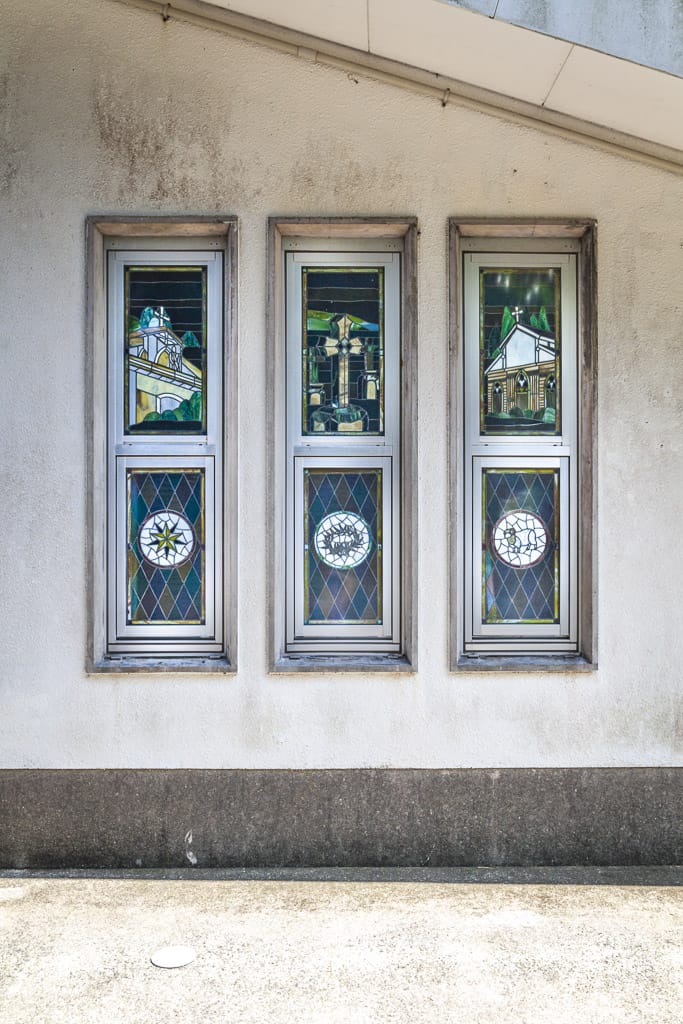 Colorful Christian designs of Stainglass windows in Japan