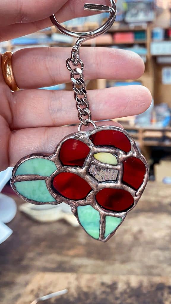 camelia stained glass keychain