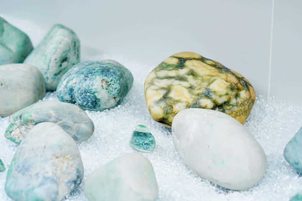 Various shades of green jade at the Fossa Magna Museum in Japan