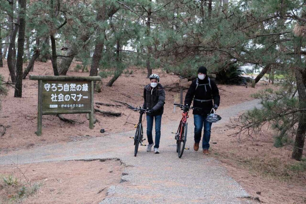Exploring Miho no Matsubara by bicycle.