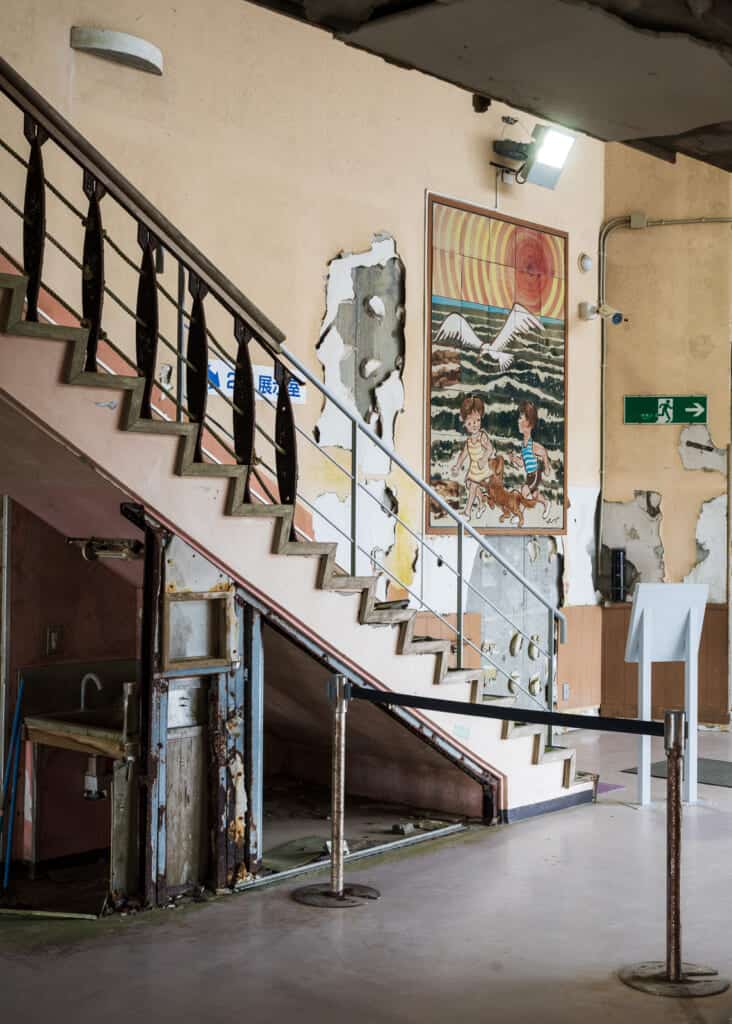 staircase and rubbled wall at Remains of the Namie Town Ukedo Elementary School