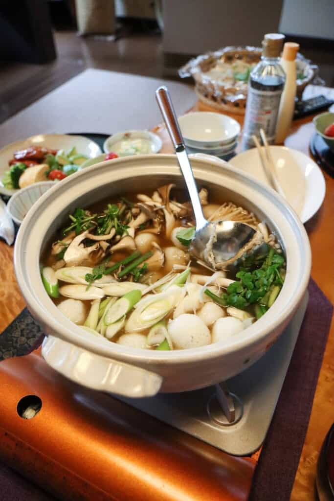 hot pot full of rice dumplings in  Akita, Japan